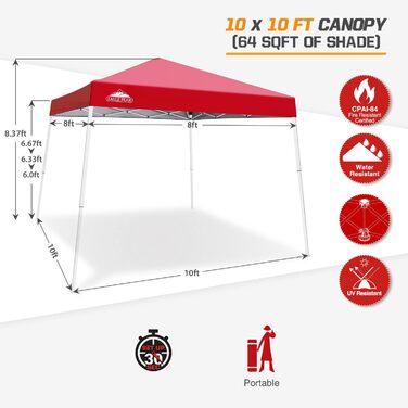 EAGLE PEAK 3 m x 3 m Pop-Up Tent with Sloping Legs (Red)