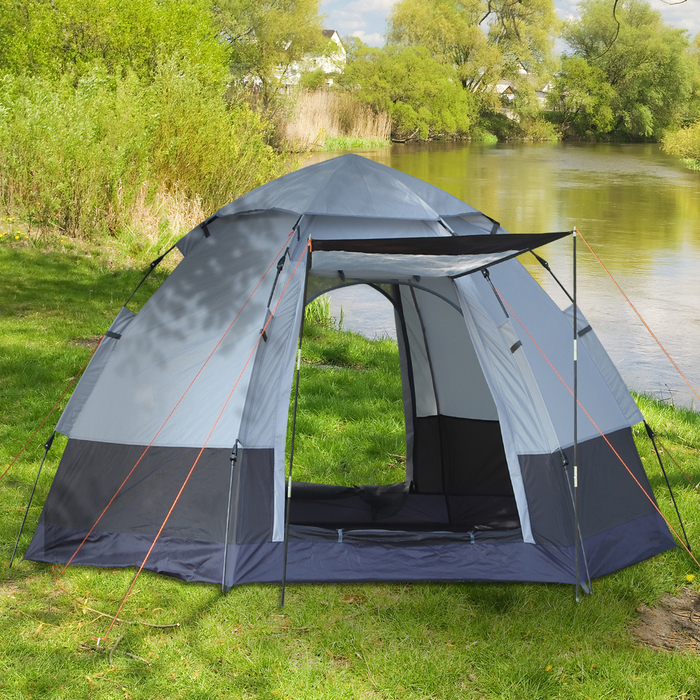 Outsunny Camping Tent 3-4 Person, Family Tent, Dome Tent, 210T PU, Steel, Fiberglass, Gray+Black, 240 x 240 x 195 cm | Aosom