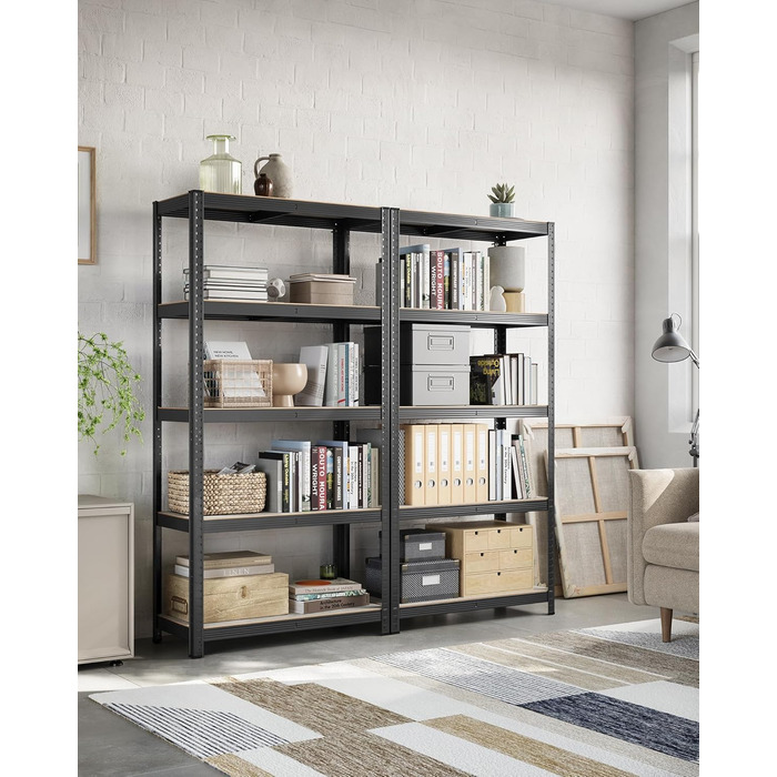 SONGMICS 5-Tier Industrial Bookshelf/Storage Rack - Greige & Black
