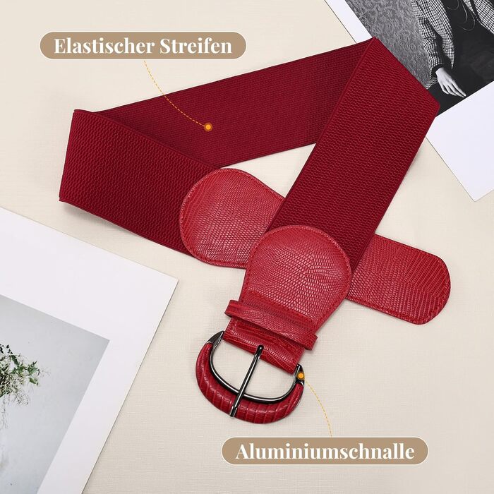 Жіночий широкий еластичний пояс WERFORU для суконь та костюмів (94-107 см, J-червоний)