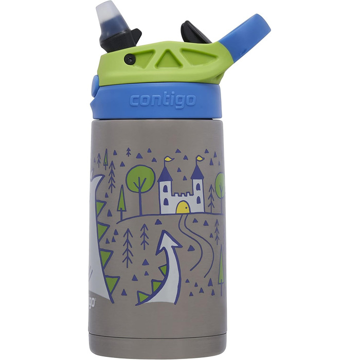 Contigo Kinder Easy Clean Autospout Water Bottle with Straw, BPA-Free Durable Water Bottle, 100% Leak-Proof, Easy to Clean, Ideal for Daycare, Kindergarten, School, and Sports, 420 ml (Matcha Dragon, Stainless Steel)