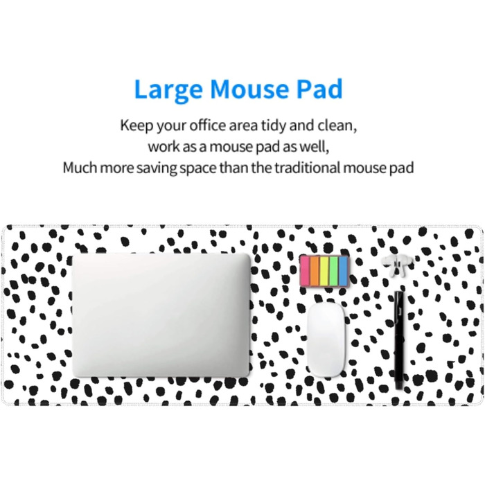 Килимок для миші Japanisches Mauspad, 90 x 40 см, в стилі аніме, арт-дизайн, великий килимок для геймінгу, клавіатури, для дому та офісу (XX-Large, чорний, білий, у горошок)
