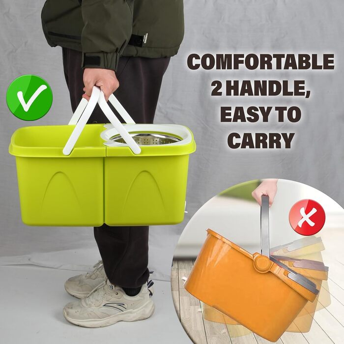 Набір для миття підлоги ARSUK з відром та механічним віджимом – набір для прибирання будинку | Відро для миття підлоги з мікрофіброю та 360° обертанням – ідеально для паркету, плитки та ламінату | 4 змінні насадки та утримувач для швабри з ароматом лимона