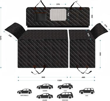 Накидка на заднє сидіння автомобіля для собак Fudajo 137x147 см, роздільна захисна накидка з віконцем, чорний чохол