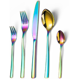 Opolia Cutlery Set for 6 People, Rainbow Cutlery, 30-Piece Stainless Steel Cutlery Set, High-Gloss Polished, Forks and Spoons, Dishwasher Safe, Rustproof and Colorful