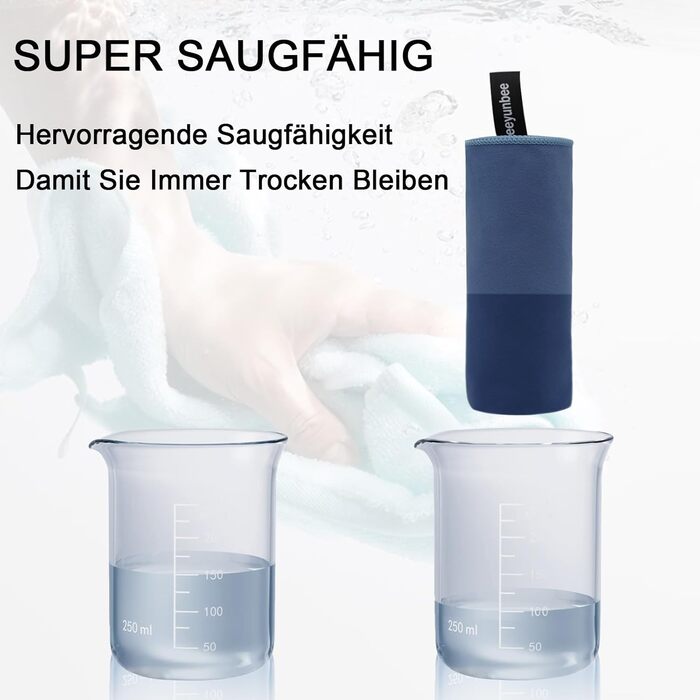 Набір рушників Leeyunbee з мікрофібри (2 шт.) - 160x80 см + 80x40 см, швидковисихаючі, для спорту, подорожей, пляжу, блакитні