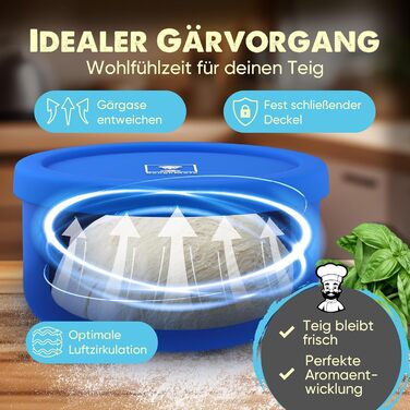 Pizza Ball Box with Lid, 4-Piece Set - Ideal as a pizza box, dough box, proofing box, for up to 350g of pizza dough, non-stick silicone, freezer and dishwasher safe, food-grade.