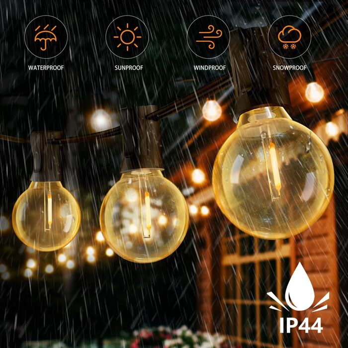 LED-гірлянда для зовнішнього використання, 19 м, з 30+3 лампочками G40, IP44, для декору саду, вечірок, балкону