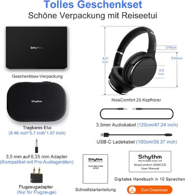 Бездротові навушники з активним шумозаглушенням Srhythm NC25, Bluetooth, Hi-Fi звук, глибокий бас, NFC, вбудований мікрофон, чорні
