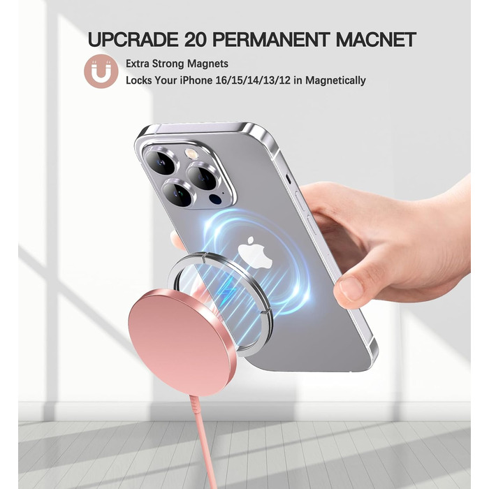 Бездротовий зарядний пристрій MagSafe для iPhone, 15W, 2 шт. (кабель 1.5 м), оригінальна заміна, рожевий