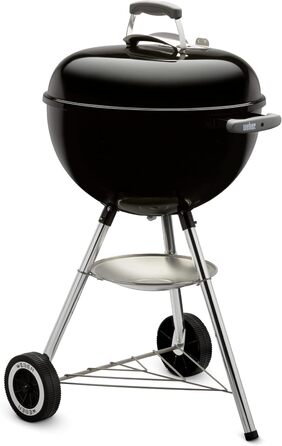 Вугільний гриль Weber Classic Kettle 47 см, порцелянове емалювання, з термометром і колесами, чорний