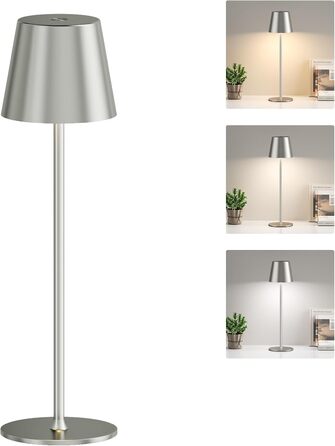 Акумуляторна LED настільна лампа бездротова з USB-C зарядкою, регульованою яскравістю та 3 режимами освітлення (сіра)