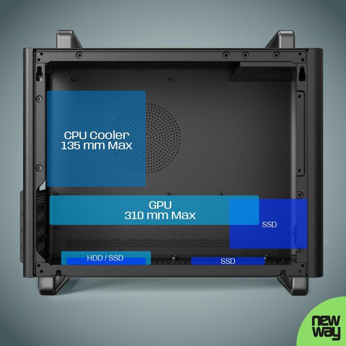 Корпус для ПК NEWWAY NC1 Mini-Tower, підтримка Mini-ITX/ITX/Micro-ATX, USB Type-C, з вентилятором 9мм, металевий сітчастий дизайн, чорний