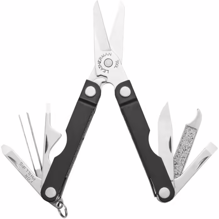 Мультитул Leatherman Micra з нержавіючої сталі, брелок із 9 інструментами та пружинними ножицями, чорний