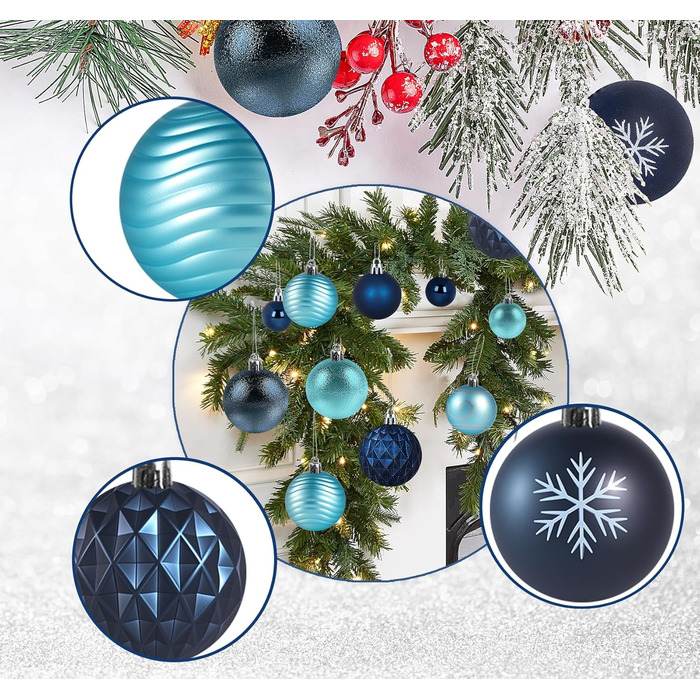 Набір прикрас для ялинки Agoer 100 шт. - блакитні кульки для ялинки з блискітками, пластикові, для декору ялинки на Новий Рік та Різдво