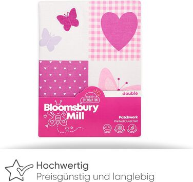 Дитяча постільна білизна Bloomsbury Mill 135x200 - Комплект постільної білизни для дівчаток з принцесами та весельками - Рожево-ліловий комплект для односпального ліжка (200x200 см, Патчворк)