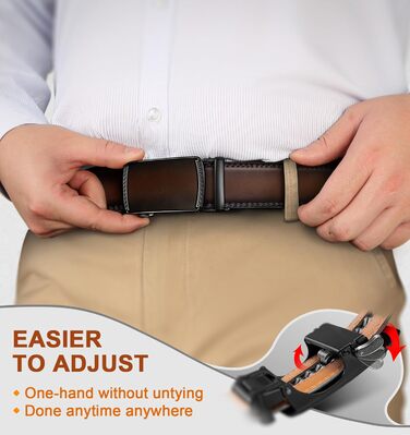 Чоловічий шкіряний ремінь KEMISANT з автоматичною пряжкою, 35 мм, без отворів, регульований розмір 115 см, темно-коричневий