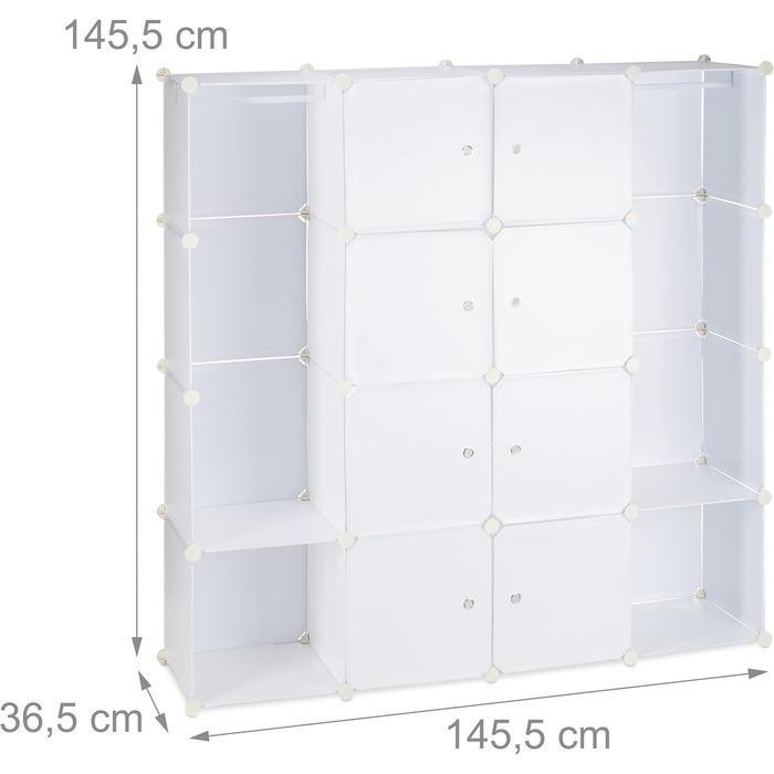 Relaxdays Clothes Cabinet Modular System with 12 Compartments, Large Plastic Wardrobe, 145.5 x 145.5 cm, White
