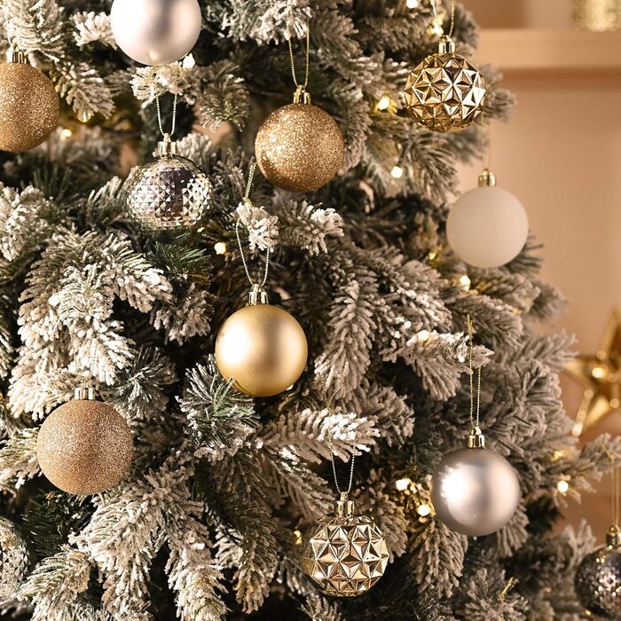50 шт. прикраси на ялинку Valery Madelyn, 5 см, білий та золотий, з кріпленням, пластик, для ялинкової прикраси, знімна, міцна, сніжинки, для декору на Різдво