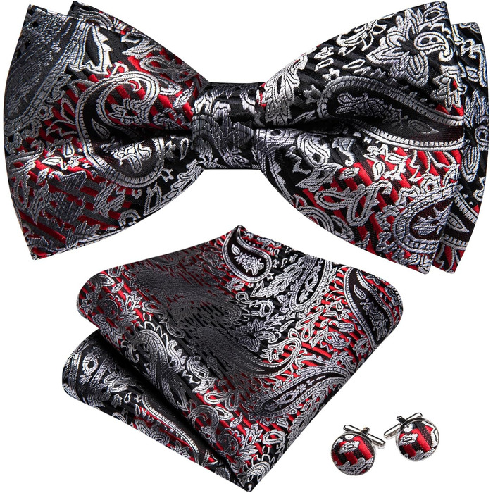 Краватка-метелик Barry.Wang для чоловіків, візерунок пає, шовк, нагрудна хустинка та запонки, для весілля, вечірки, формальних заходів. Чорний, червоний, сірий