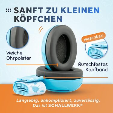 Schallwerk Mini+ - Навушники-захисники для малюків - високоякісні навушники для захисту від шуму для дітей - захист слуху для дітей, захист слуху для немовлят, навушники-захисники для немовлят, захист від шуму, небесно-блакитний