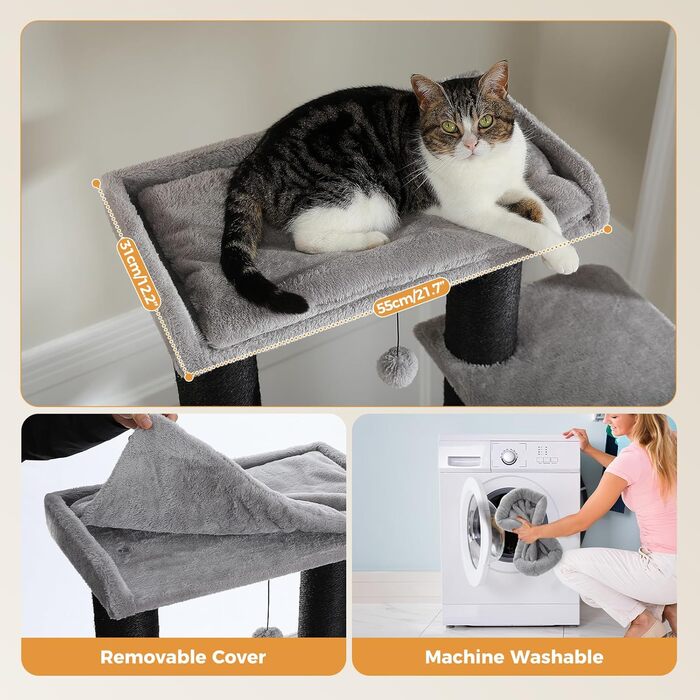 Котячий комплекс PAWZ Road XXL: стійка, з гамаком, 13 стовпчиків сизалю, печери, кошиків, 170 см, чорний
