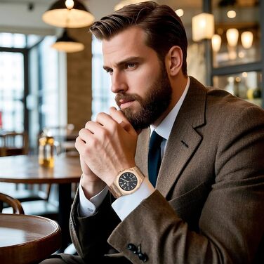 Годинник SAPPHERO чоловічий з нержавіючої сталі, 50M водостійкий, класичний, кварцовий з календарем. Елегантний подарунок для чоловіків (браслет рожевого золота / чорний циферблат)