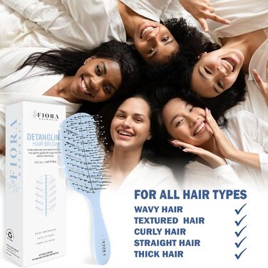 Щітка для розплутування волосся Fiora Naturals – 100% біологічна, з ультрам'якими щетинками. Легко розплутує волосся, підходить для кучерявого, гладкого, чорного волосся, жінок та чоловіків.