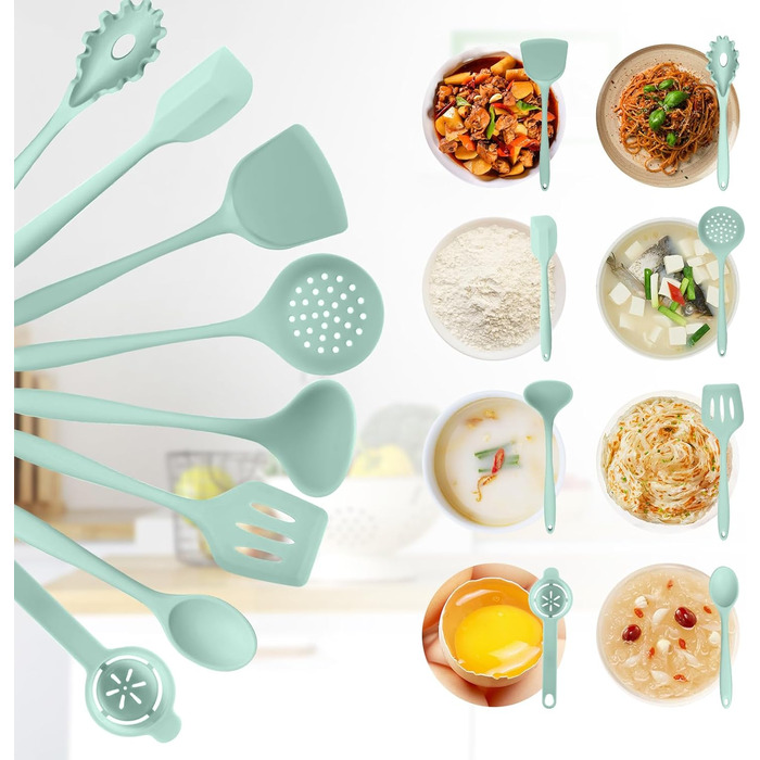 Набір кухонних аксесуарів TAVADA (51 шт.), силіконовий набір кухонного начиння, антипригарне кухонне приладдя, стійке до високих температур, зелений, придатний для миття в посудомийній машині