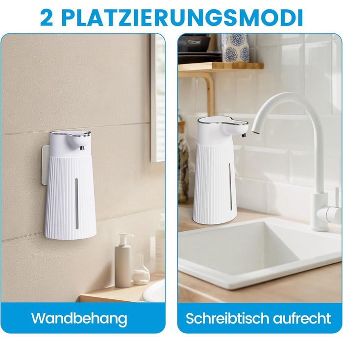 Електричний дозатор мила 400 мл з сенсором, автоматичний, настінний, 2 режими, USB, IPX6, білий