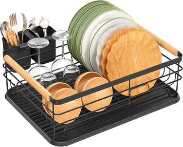Dish Drying Rack, Dish Basket, Dish Drying Rack, Dish Drying Stand, Dish Drying Rack for Countertop Sink Organizer (White) (Black)