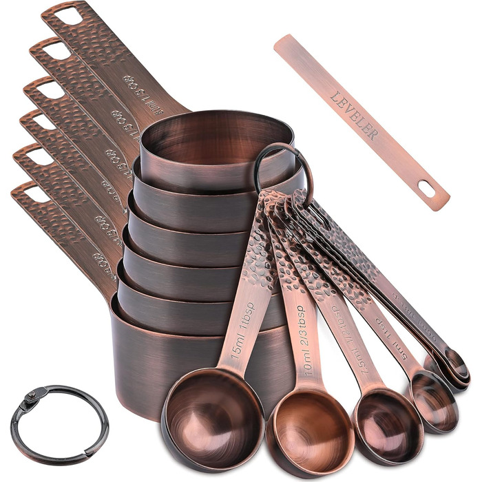 Smithcraft Measuring Cup and Spoon Set made of 18/8 Stainless Steel (Copper, 6 Cups + 7 Spoons + 2 Rings + 1 Level).