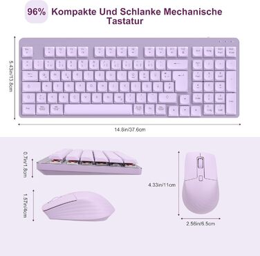 Leadsail FA98 Бездротова Механічна Клавіатура та Миша, QWERTZ, 98 Клавіш, 1600 DPI, для Windows/MacOS/PC/Laptop (Лідська)