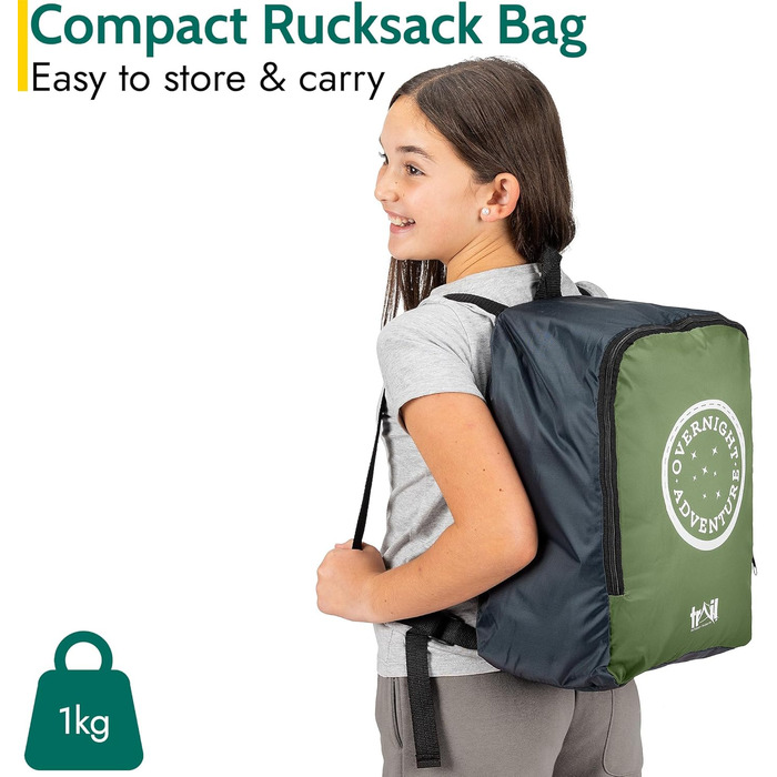 Дитячий спальний мішок Trail Mumienschlafsack 3 сезони для кемпінгу – 300gsm – для хлопчиків та дівчаток – з легким рюкзаком (Хакі)