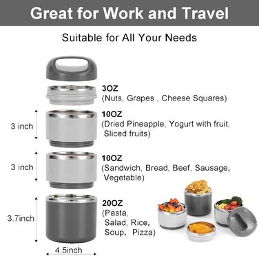 Ланчбокс Lille Home з нержавіючої сталі 1.43л, 3-рівневий, ізольований, без BPA, для жінок та чоловіків, білий