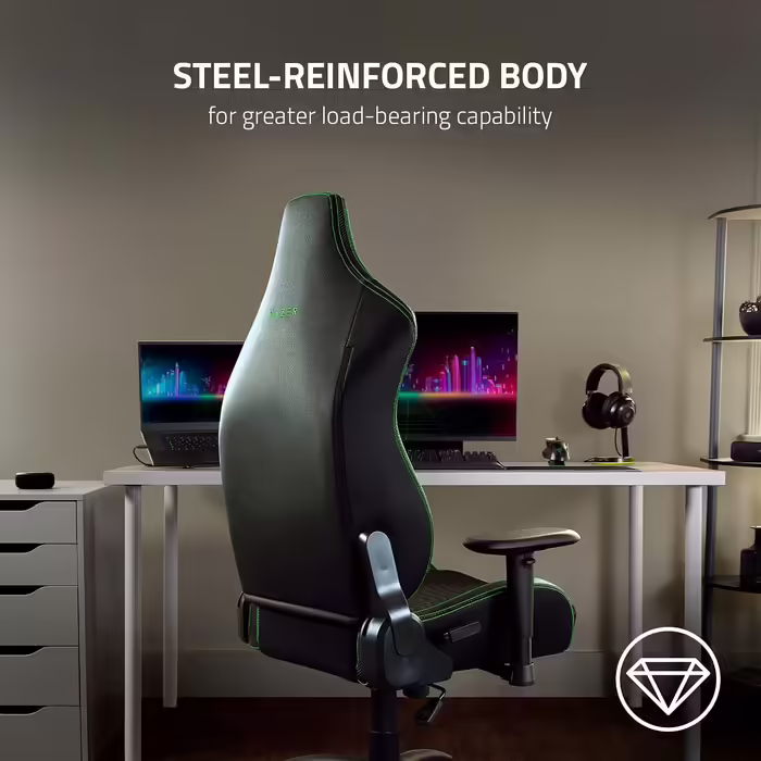 Razer Iskur X - Ergonomic Gaming Chair (Desk Chair / Office Chair, Ergonomic Design, Multi-Layered Faux Leather, High-Density Foam Padding) Black/Green | Standard Green Iskur X