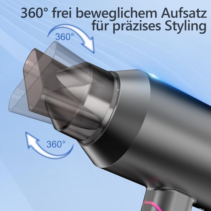 Складаний фен DEWILY Profi: потужний, тихий, з 3 режимами нагріву, з насадкою, сірий