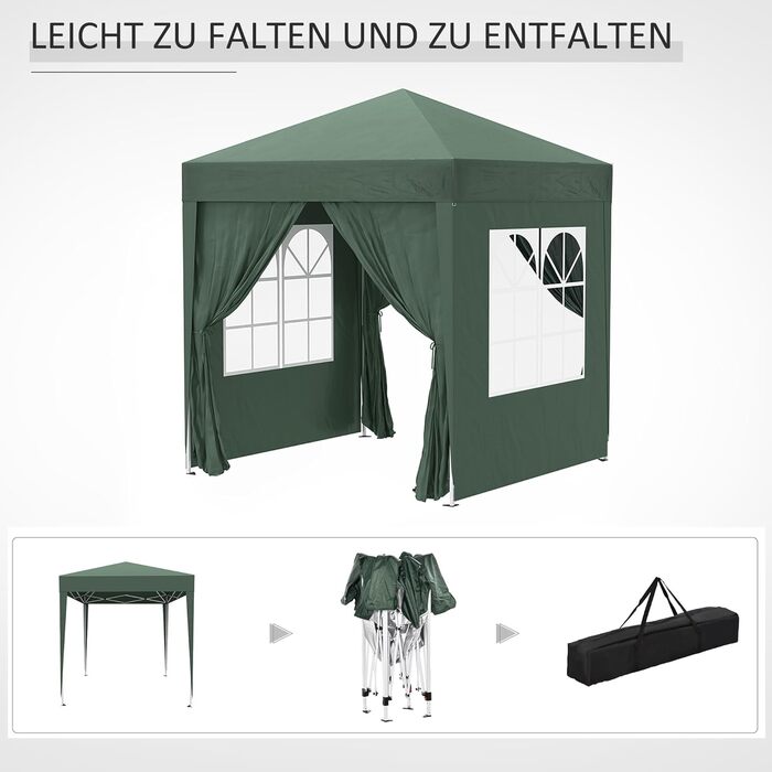 Outsunny 2x2m (6.5x6.5ft) Gazebo, Waterproof, Pop-up Folding Canopy with 4 Side Walls, Drain Holes, Windows, Foldable Party Tent, UV 30+, Garden Tent with Carry Bag, Garden Gazebo for Patio, White (Dark Green)
