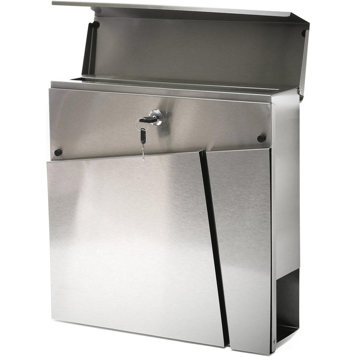 Поштовий ящик Wiltec Designer V23 з нержавіючої сталі 370x102x370 мм, настінний, з замком та відділенням для газет