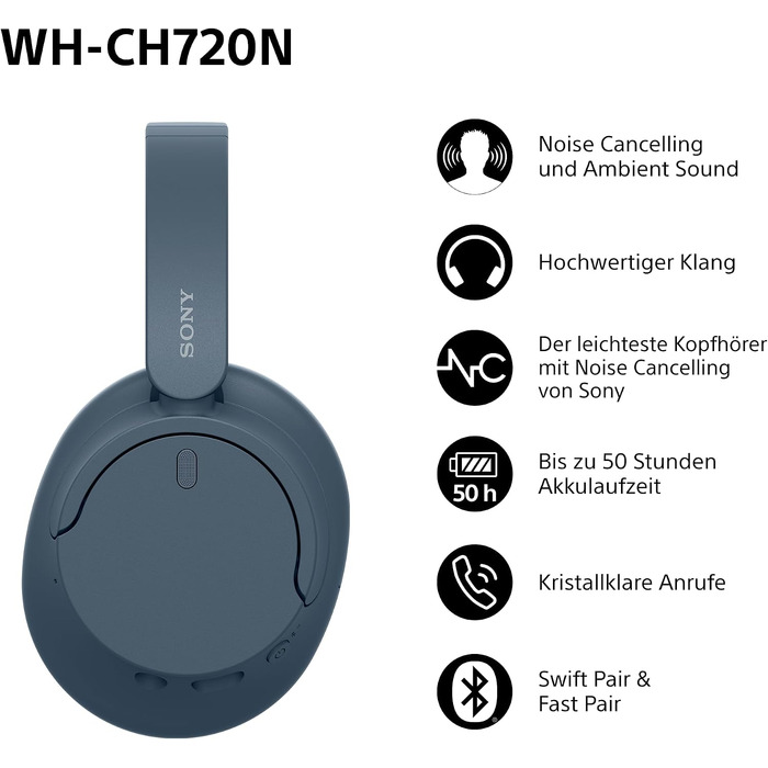Бездротові Bluetooth-навушники Sony WH-CH720N з активним шумозаглушенням, до 50 годин автономної роботи, рожеві