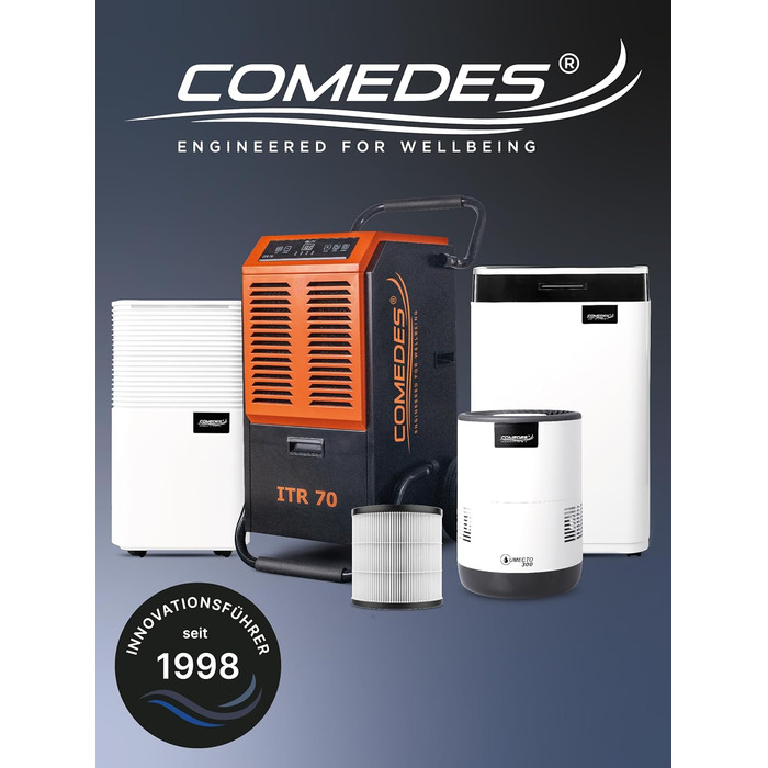 Зволожувач повітря Comedes Umecto 300 – для приміщень до 45 м², тихий та енергоефективний, резервуар 2,8 л, продуктивність 300 мл/год, 99,9% менше бактерій завдяки холодній дифузії, для спальні, сумісний зі Smart Home