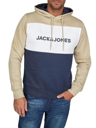 Чоловічий худі Jack & Jones JWHLOGO Blocking Regular Fit з принтом, великий розмір (Plus Size), багатоколірний (зелений, синій, бежевий), 5XL