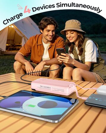 Power Bank Enerwow 27000mAh з USB-C кабелем, 4 порти, LED дисплей - Зовнішній акумулятор для iPhone та інших пристроїв (Рожевий, P300C)
