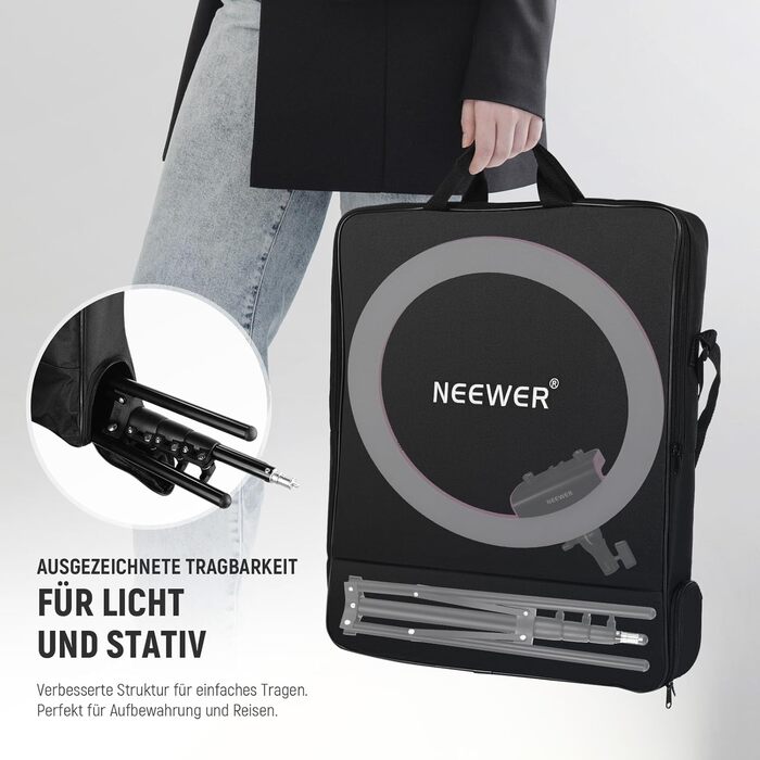 NEEWER Комплект кільцевого світла для фото та відео: 48 см, 52 Вт, регульоване LED світло, штатив, Bluetooth, рожевий (RP18B Pro)