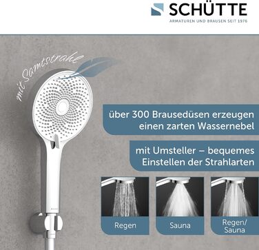 Ручна лійка для душу SCHÜTTE SAMOA RAIN з технологією Samtstrahl: 300+ форсунок, 3 режими, антиналіт | Біла