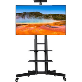 Yaheetech Rolling TV Stand with Brakes - Adjustable Height, 3 Shelves, VESA 100x100 to 600x400 - Fits 32-75 inch TVs