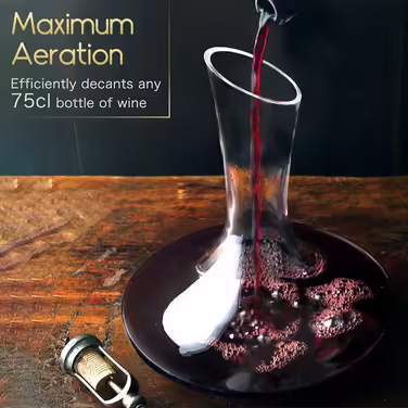 Wine Decanter for 75cl, 1.8L Decanter for Red Wine & Cork Stopper, Handmade, Lead-Free Crystal Glass