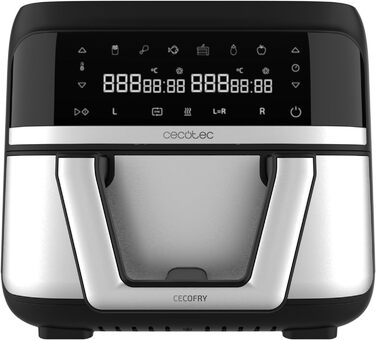 Cecotec Oil-Free Hot Air Fryer, 9L Cecofry Dual 9000 Air Fryer. 2850W, Digital and compact, Dual Temperature, PerfectCook Technology, possibility to split the bowl into 2 x 4.5L, 6 Modes Stainless Steel 1 Basket 9 Liters + Divider