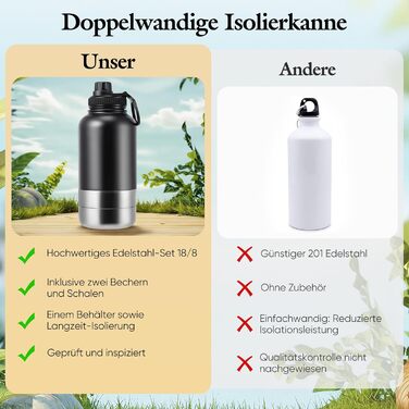 Водяна пляшка для собак на винос 4-в-1, 1000 мл, з мисками для води та корму, з нержавіючої сталі, BPA-Free