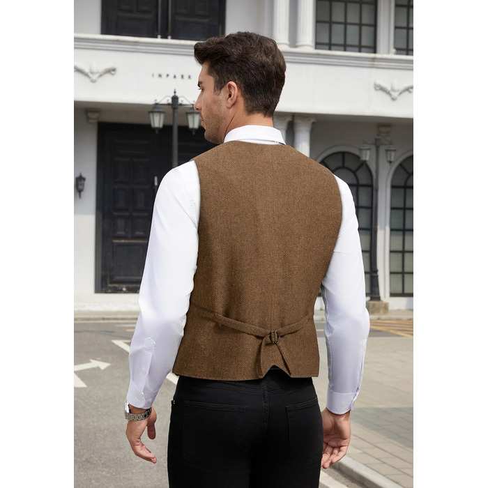 Жилет чоловічий HISDERN Vintage Tweed, скроєний для ділового стилю та вечірніх подій, з кишенями, темно-сірий (L, Коричневий-1)